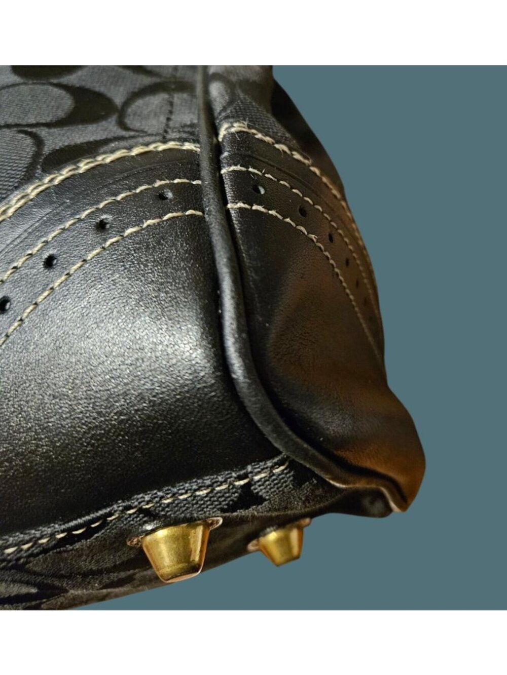Coach Vintage Y2k Black Hampton Jacquard Signature Leather Trim Satchel Bag - Picture 5 of 16